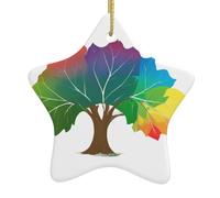 YYHHAOFA Décoration de Noël en céramique en forme d'étoile - Feuilles mortes colorées comme un arc-en-ciel - Accessoires pour sapin de Noël - Pour centres commerciaux, fenêtres et bureaux