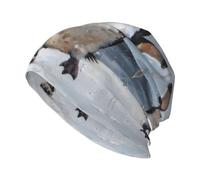 YYHHAOFA Deux pingouins dansants imprimés chapeau tricoté adulte, chapeau haricot décontracté, chapeau élastique sans bord, unisexe noir