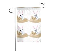 YYHHAOFA Drapeau de jardin motif lapin construisant un château de sable 30,5 x 45,7 cm pour jardin, terrasse, balcon