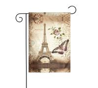 YYHHAOFA Drapeau de jardin vintage Paris Tour Eiffel et papillons 30,5 x 45,7 cm - Couverture d'extérieur durable et résistante aux intempéries pour porche et pelouse