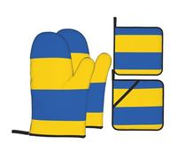 YYHHAOFA Ensemble de cuisine avec motif drapeau de l'Ukraine, gants de four, épais et isolants 4 pièces
