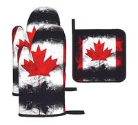 YYHHAOFA Ensemble de gants de cuisine et maniques à motif drapeau canadien - Isolation épaisse et anti-brûlure, 2 gants isolants et un tapis de couvercle