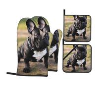 YYHHAOFA Ensemble de maniques et maniques pour cuisine - Isolés, épais, durables et anti-brûlures - Motif bouledogue français
