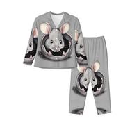 Yyhhaofa Ensemble de pyjama à manches longues pour femme Motif rat gris Taille de l'image : Le tissu est doux, respirant et doux pour la peau, Noir, XL