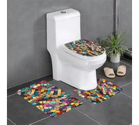 YYHHAOFA Ensemble de tapis de salle de bain antidérapants motif mosaïque abstraite, 3 pièces, contour, ovale et rectangulaire pour toilettes, coiffeuse et toilettes