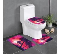 YYHHAOFA Ensemble de tapis de sol 3 pièces motif palmier violet coucher de soleil absorbant l'eau et antidérapant pour salle de bain, toilettes et cuisines