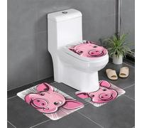 YYHHAOFA Ensemble de tapis de sol 3 pièces motif tête de cochon rose drôle absorbant l'eau et antidérapant pour salle de bain, toilettes et cuisines