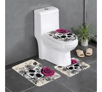 YYHHAOFA Ensemble de tapis de sol 3 pièces Sugar Horror Skull Flowers Rose - Absorbant l'eau et antidérapant pour salle de bain, toilettes et cuisines