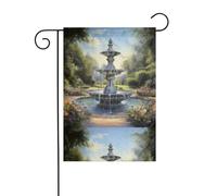 YYHHAOFA Fontaine dans le jardin imprimé mât de drapeau extérieur cour décoration double face 30,5 x 45,7 cm