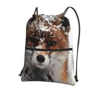 YYHHAOFA Fox Snow Sac à dos avec cordon de serrage et fermeture éclair - Sac de sport durable, léger et résistant à l'eau pour les voyages, le sport et le transport quotidien
