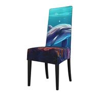 YYHHAOFA Housse de protection pour chaise de salle à manger, motif dauphins du monde sous-marin, impression corail, douce, confortable, nécessaire extensible pour la plupart des chaises sans