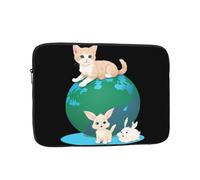 YYHHAOFA Housse de protection pour ordinateur portable de 30,5 cm - Motif chatons et lapins sur la carte du monde - Pour homme et femme - Pour voyage d'affaires, bureau et usage quotidien