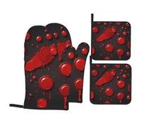 YYHHAOFA Housses de cuisine avec empreintes de sang rouge : couches de four imperméables pour une cuisson et un nettoyage faciles - Lot de 4 boucliers thermiques