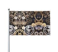 YYHHAOFA Jeté d'extérieur avec engrenages mécaniques de style steampunk - Drapeau en polyester vif avec œillets métalliques pour pelouse, terrasse et décoration de fête - 0,9 x 1,5 m