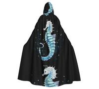YYHHAOFA La cape à capuche blanche imprimée hippocampe pour adulte est un poncho à capuche super grand, confortable et durable pour Halloween