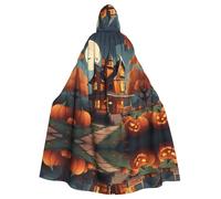 YYHHAOFA La cape à capuche imprimée maison citrouille pour adulte est une cape super grande, confortable et durable