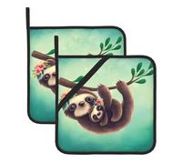 YYHHAOFA Lazy Cute Sloth Hanging the Branches Printing Lot de 2 tapis de casserole isolants carrés épais et durables pour isolation thermique pour micro-ondes, four et barbecue en plein air