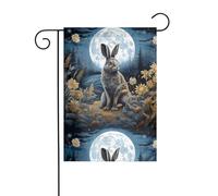 YYHHAOFA Le lapin sauvage sous le clair de lune imprimé mât de drapeau extérieur cour décoration double face 30,5 x 45,7 cm
