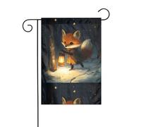 YYHHAOFA Le renard qui illumine la forêt mât de drapeau de jardin imprimé double face 30,5 x 45,7 cm
