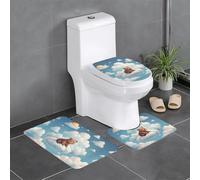 YYHHAOFA Little Bear On The Cloud Lot de 3 tapis de salle de bain antidérapants avec contour, ovale et rectangulaire pour toilettes, coiffeuse et toilettes