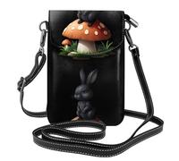 YYHHAOFA Little Black Rabbit Sitting on a Champignon Pattern Téléphone portable pour femme avec prépuce en cuir, bandoulière à rabat, petite bandoulière réglable
