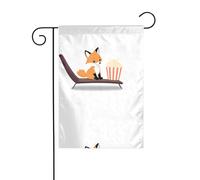 YYHHAOFA Little Fox watching a movie Mât de drapeau de jardin imprimé double face 30,5 x 45,7 cm