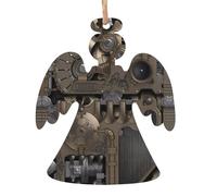 YYHHAOFA Lot de 2 décorations de Noël en bois en forme d'ange, engrenages mécaniques steampunk à suspendre
