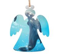 YYHHAOFA Lot de 2 décorations de Noël en bois en forme d'ange, motif de conte de dauphin, image à accrocher aux arbres de Noël