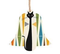 YYHHAOFA Lot de 2 décorations de Noël en bois en forme de cloche, art moderne du milieu du siècle, image de chat à accrocher aux arbres de Noël