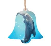 YYHHAOFA Lot de 2 décorations de Noël en bois en forme de cloche, motif de conte de dauphin, image à accrocher aux arbres de Noël