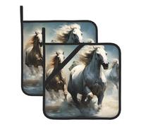 YYHHAOFA Lot de 2 maniques isothermes carrées avec motifs chevaux qui courent dans la rivière - 20,3 x 20,3 cm - Pour couvercles de cuisine, fours à micro-ondes, barbecues en plein air