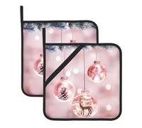 YYHHAOFA Lot de 2 tapis de casserole isolants carrés et résistants pour isolation thermique pour micro-ondes, four et barbecue en plein air - Motif boules de Noël roses