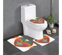 YYHHAOFA Lot de 3 tapis de salle de bain antidérapants en tricot coloré avec motif cœur - Tapis de contour, ovale et rectangulaire pour toilettes, coiffeuse et toilettes