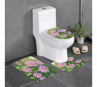 YYHHAOFA Lot de 3 tapis de salle de bain antidérapants motif gouttes de rosée sur les fleurs, tapis de contour ovale et rectangulaire pour toilettes, coiffeuse et toilettes