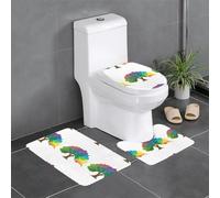 YYHHAOFA Lot de 3 tapis de sol de salle de bain avec motif feuilles mortes colorées comme un arc-en-ciel, tapis de douche, antidérapant, séchage rapide