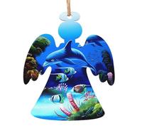 YYHHAOFA Lot de 4 décorations de Noël en bois en forme d'ange - Beau monde sous-marin dauphins corail - Image à suspendre