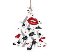 YYHHAOFA Lot de 6 décorations de Noël en bois en forme de sapin de Noël avec lèvres et talons hauts