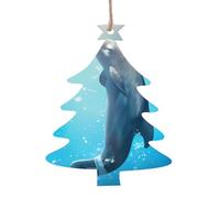 YYHHAOFA Lot de 6 décorations de Noël en bois en forme de sapin de Noël, motif de conte de dauphin, image à suspendre