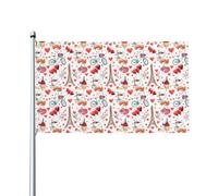 YYHHAOFA Love Paris Tour de vélo imprimé cœur - Drapeau en polyester vif avec œillets métalliques pour pelouse, terrasse et décoration de fête - 0,9 x 1,5 m