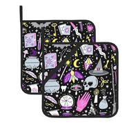 YYHHAOFA Magic Witch Witchcraft Lot de 2 tapis carrés imperméables pour plan de travail, four et grill - Coussinets durables résistants à la chaleur avec boucle de suspension