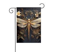 YYHHAOFA Mât de drapeau de jardin doré avec imprimé libellule - Double face - 30,5 x 45,7 cm