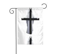 YYHHAOFA Mât de drapeau de jardin imprimé Le fantôme derrière la croix - Décoration extérieure - Double face - 30,5 x 45,7 cm