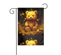 YYHHAOFA Mât de drapeau de jardin imprimé « Little Bear in the fallen leaves » - Décoration de cour extérieure double face - 30,5 x 45,7 cm