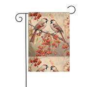 YYHHAOFA Moineau sur branche de fruits rouges - Mât de drapeau de jardin - Décoration extérieure - Double face - 30,5 x 45,7 cm
