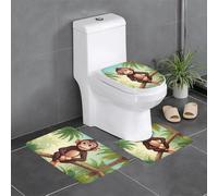 YYHHAOFA Monkey On The Coconut Tree Lot de 3 tapis de salle de bain antidérapants avec contour, ovale et rectangulaire pour toilettes, coiffeuse et toilettes