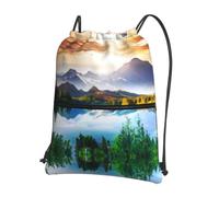 YYHHAOFA Mountain Lake View Sunny Day Nature Prints Sac à dos à fermeture éclair avec cordon de serrage - Sac de sport durable, léger et résistant à l'eau pour les voyages, le sport et le transport