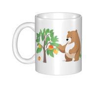 YYHHAOFA Mug en céramique avec motif gros ours cueillant des pêches pour cappuccino, latte, céréales, yaourt, lait, boissons chaudes ou froides, four à micro-ondes