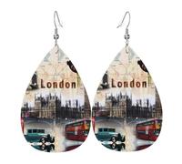 YYHHAOFA Old London Boucles d'oreilles en cuir synthétique avec impression photo - Élégantes gouttes en similicuir pour un style festif et quotidien