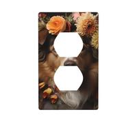 YYHHAOFA Panneau mural décoratif à double prise avec motif chien fille avec fleurs imprimées - Durable et adapté pour les interrupteurs de douille - 11,4 x 7 cm