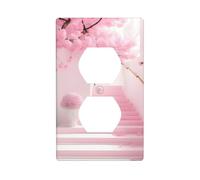 YYHHAOFA Panneau mural décoratif à double prise d'escalier en fleurs de cerisier rose - Durable et adapté pour les accessoires d'interrupteur de douille - 11,4 x 7 cm